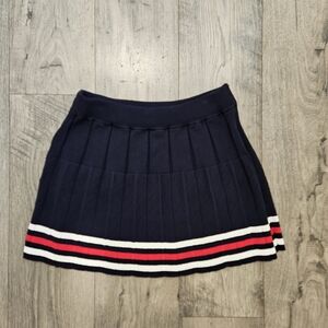 AQUA ×Venus Williams Navy Blue Pleated Skirt with Red and White Stripes
